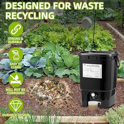 20L Bokashi Compost Bin, 5.28 Gallon Compost Bin for Kitchen Composter with Lid, Bokashi Start Kit with Bran (Tan & Dark Green) (20L/5.28GAL Black) - Image 6