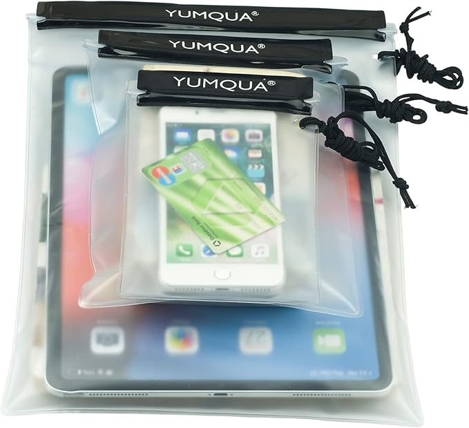 YUMQUA Clear Waterproof Bags, 3PACK Water Tight Cases Water Proof Pouch Small Dry Bags for Camera Mobile Phone Maps Pouch Kayak Military Boating Document Holder