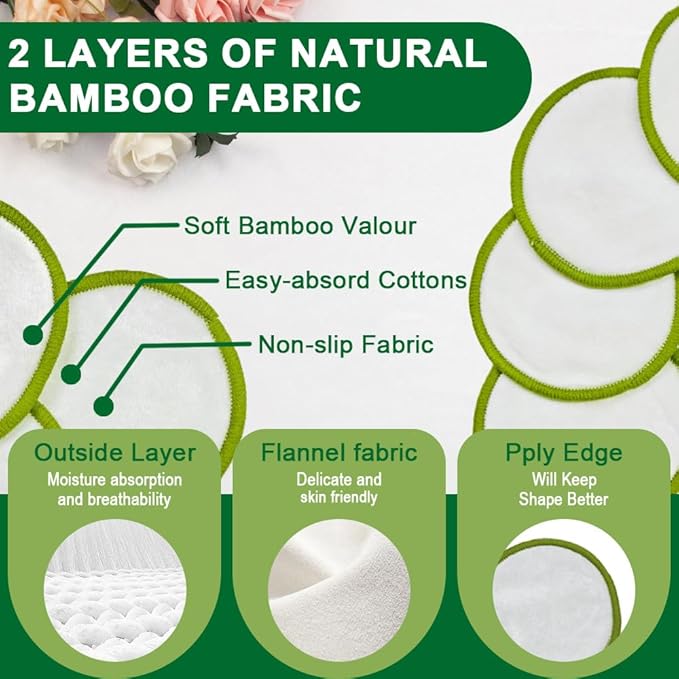 30 Pack Reusable Makeup Remover Pads with Laundry Bag and Round Box, Eco-Friendly and Suitable for All Skin Types, Washable Bamboo Reusable Cotton Rounds for Face Colourful
