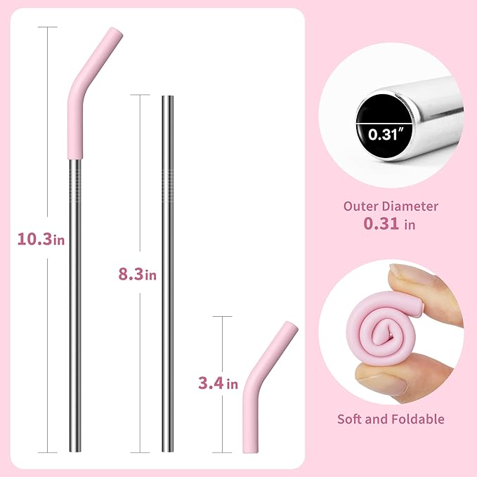 Metal Straws Reusable for 20 oz YETI Tumbler,5 Pcs Stainless Steel Straws Straight with Silicone Tip Drinking Straws for 20 oz Cup Tumbler