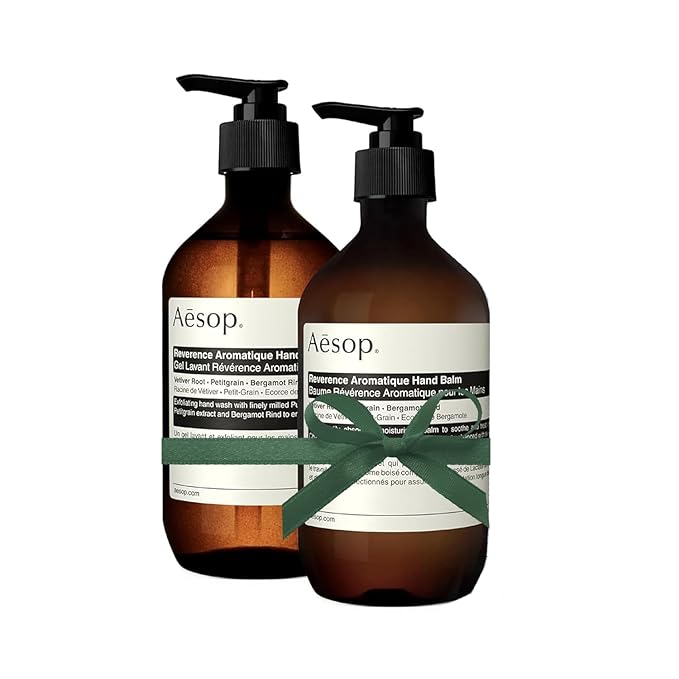 Aesop Reverence Hand Wash & Balm Set | Woody, Earthy, Smoky Duo that Exfoliates & Hydrates Hands Soft, Purified Hands | 16.9 oz / 500 mL