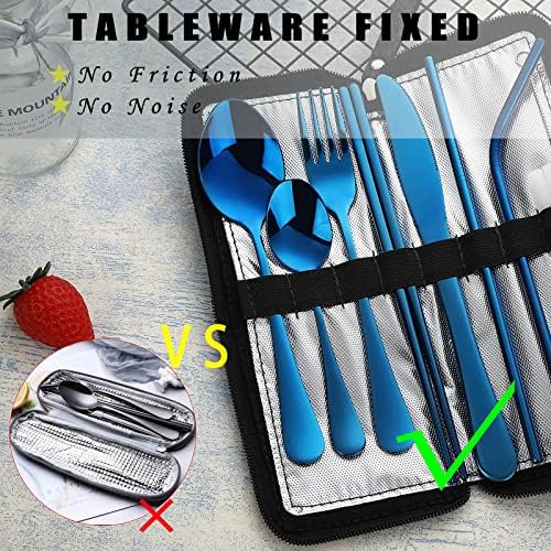 VANDBAO Portable Travel Utensils, Reusable Silverware with Case for Fixing Tableware, 9 Pieces Stainless Steel Stable Flatware Set, Camping Picnic Cutlery Set (Blue Set) - Image 2