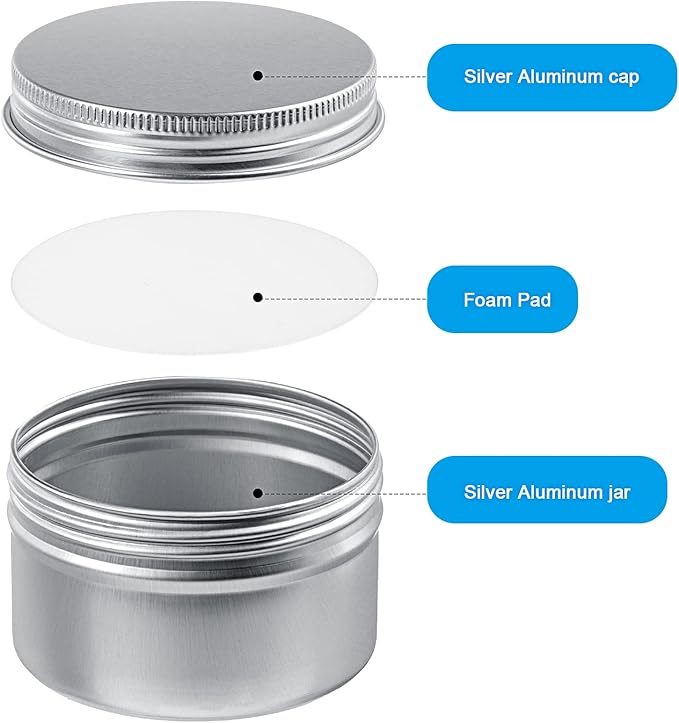 Patelai Silver Christmas Aluminum Tin Cans 24 Pcs 4 oz Round Metal Tin Jar Containers Refillable Aluminum Storage Cans with Screw Lid and 10 Sheets Label Sticker for Salve Spice Candy Candle
