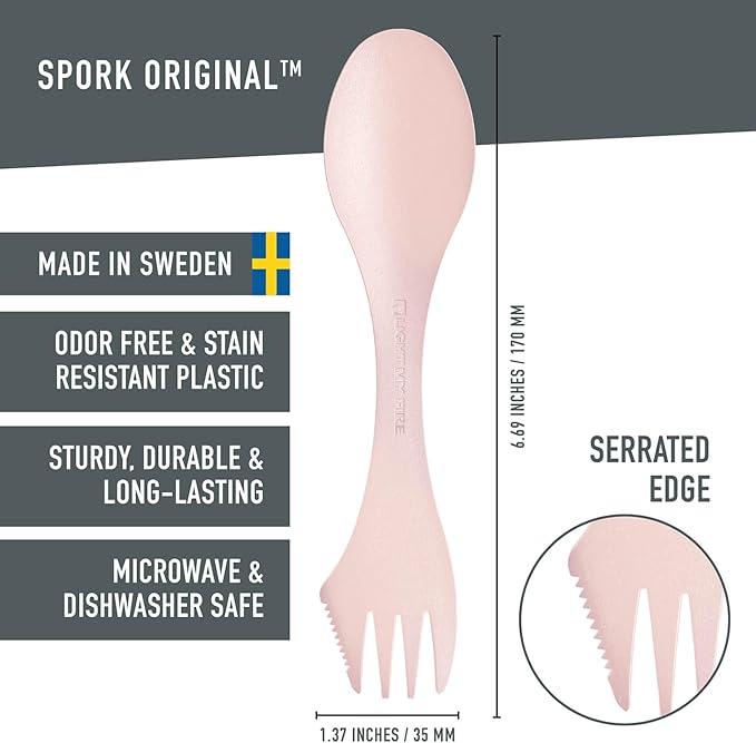 Light My Fire Spork Original 2-Pack 3-in-1 Camping Spoon Fork Knife Combo Reusable Travel & Camping Utensils Lunch Spork Outdoor Backpacking Hiking Picnic Utensil BPA Free, HazyBlue/DustyPink