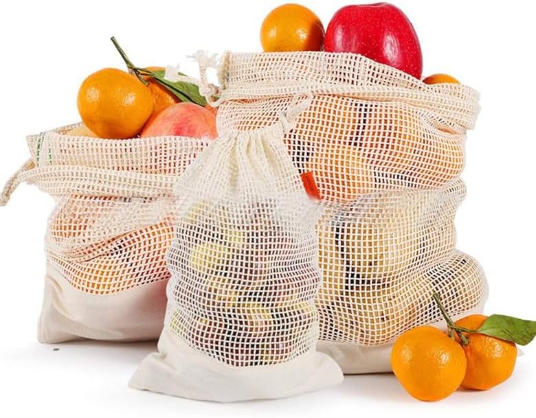 Set of 12 Reusable Organic Cotton Produce Bags, Mesh Grocery Cotton String Bag Net Shopping Mesh Bags – total 12 PCS(3pcs for each size) (12) - Image 5