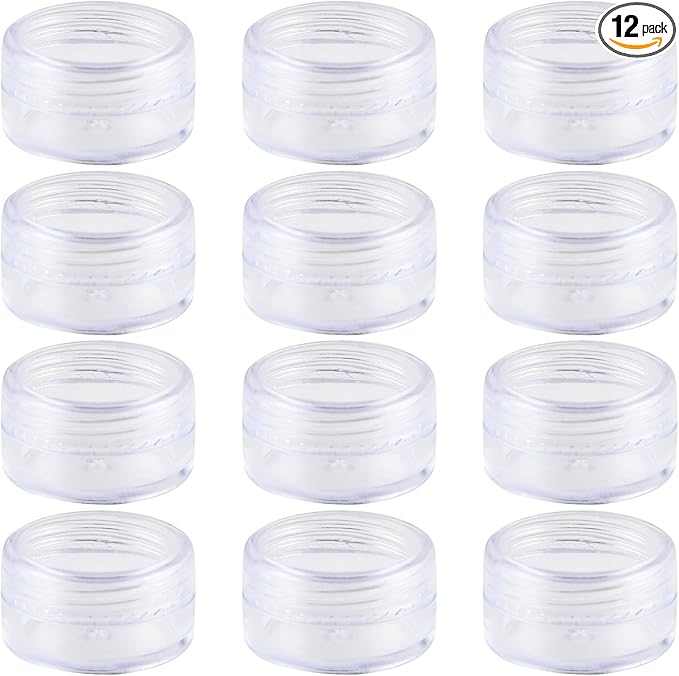 5 Grams Refillable Clear Round Plastic Jar Sample Empty Tin Storage Containers with Screw Lid for Makeup Face Cream Travel pots Cosmetic Bead Storage Container, 12 Pcs