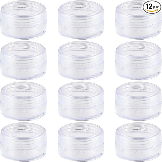 5 Grams Refillable Clear Round Plastic Jar Sample Empty Tin Storage Containers with Screw Lid for Makeup Face Cream Travel pots Cosmetic Bead Storage Container, 12 Pcs