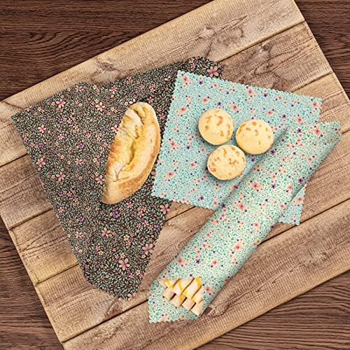 Akeeko Reusable Beeswax Food Wraps - Assorted 9 Packs, Reusable, Plastic-Free Food Storage, 5 Small, 2 Medium, 1 Large, 1 Extra Large Wraps with Water Color Flora Pattern - Image 4