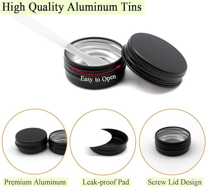 15 Pack 15g Travel Size Aluminum Tins, 15ml Black Metal Tin Cans 1/2 oz Containers with Screw Lid for Makeup Samples, Nails, Lip Gloss Balm, Salve, Slime, Spices, Candy, Paints, Candle, Tea