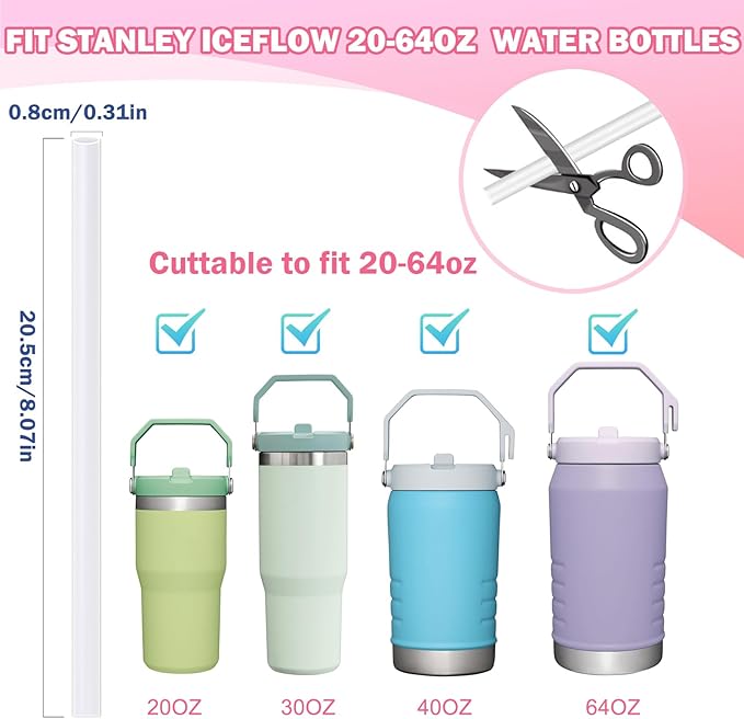 Replacement Straws for Stanley IceFlow Tumbler 30oz, 6 Pack Plastic Reusable Straws with 2 Straw Cleaner Brushes for IceFlow Tumbler Accessories