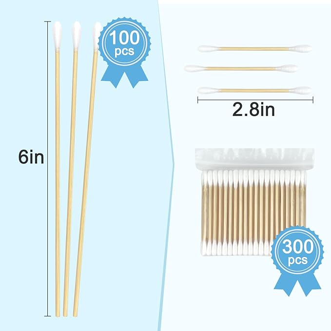 Bamboo Cotton Swabs Set - 400 ct with 300 Double-Tipped 3-Inch and 100 Long 6-Inch Swabs - Biodegradable and Organic with Storage Case for Makeup, Pet Care, and Cleaning