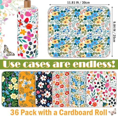 Redbaker 18 Pcs 18 Pcs Reusable Paper Towel for Kitchen,Flower Pattern - Image 2