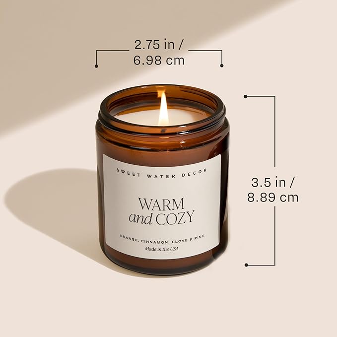 Sweet Water Decor Mulled Cider Candle - Fall Candles with Orange, Cinnamon, Apple, and Amber Scent for Home - Fall Soy Candle with 40 Hours Burn Time - 9Oz Black Lid Amber Jar Mulled Cider Scents