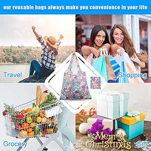 6 Pcs Reusable Grocery Bags Xlarge 50LBS Foldable Grocery Shopping Bags Washable Beach Bag Ripstop Nylon Tote Bags - Image 5