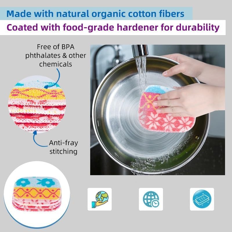Amarelle GEN II Dish Washing Scrubbers (5-Pack), Made in Green Kitchen Scrubbers for Dishes, Non Scratch Pot & Pan Scrubber, Dual-Sided Heavy-Duty Scouring Pads, Reusable (Nordic Folk) - Image 5