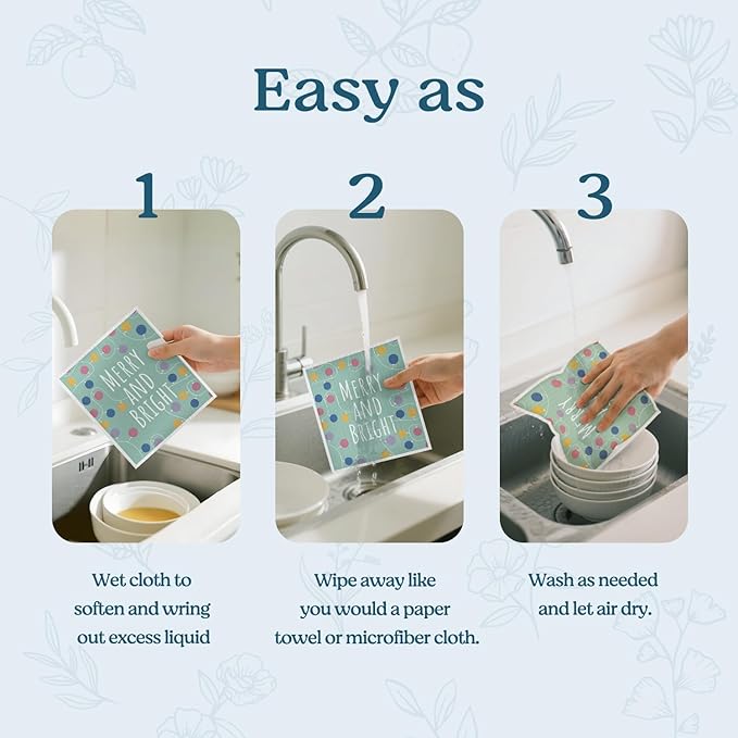 Swedish Dishcloths for Kitchen, Christmas Xmas Tree Gingerbread Winter Kitchen Dish Towels for Washing Dishes, 4 Pack Reusable Paper Towels, Sponge Cloths for Home Cleaning Baking Cooking