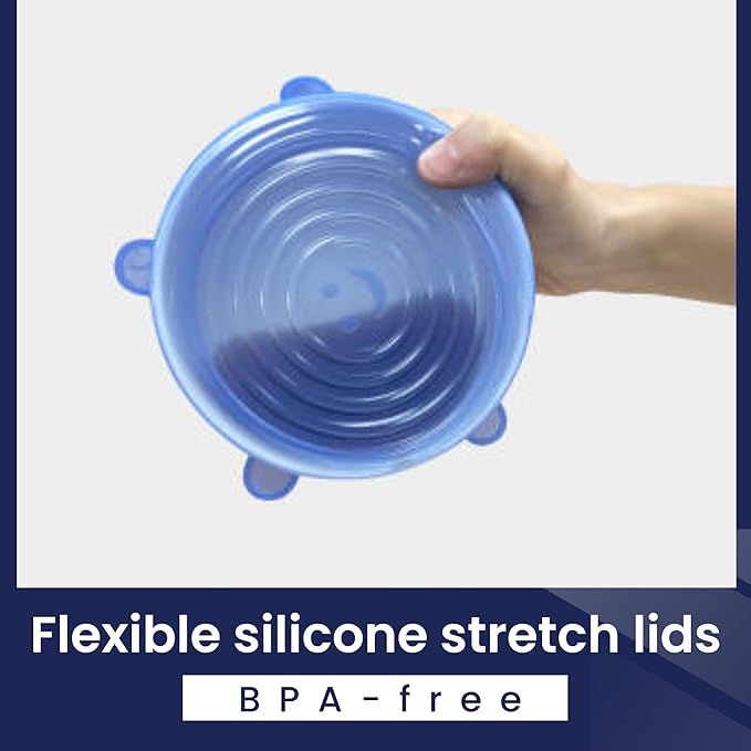 Silicone Stretch Lids - Bowl Covers - Reusable Food Storage - Microwave Safe Silicone Lids - Food, Can Covers - Kitchen Gadgets - Dishwasher Safe Elastic - Pack of 6