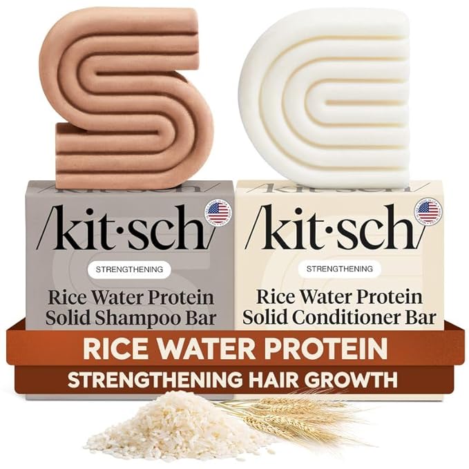 Kitsch Rice Water Shampoo & Conditioner Set – Solid Shampoo & Conditioner Bar with Protein for Hair Growth, Strengthening Hair & Damage Repair – Paraben, Sulfate & Silicone Free – 2 Pack