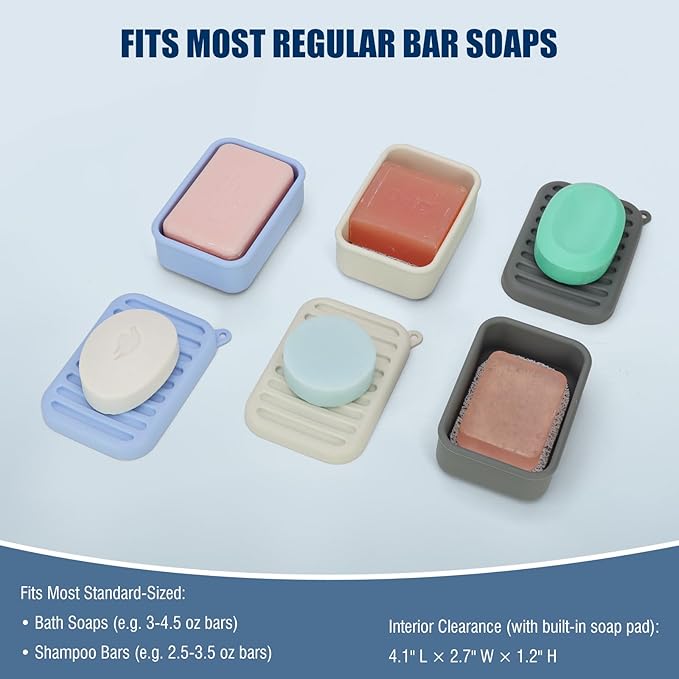 Superior Leak-Proof Silicone Travel Soap Case with Drainage Lid/Layer, Compact Bar Soap Container, Durable Soap Holder for Camping, Gym, and Travel Size Toiletries (Light-Blue)