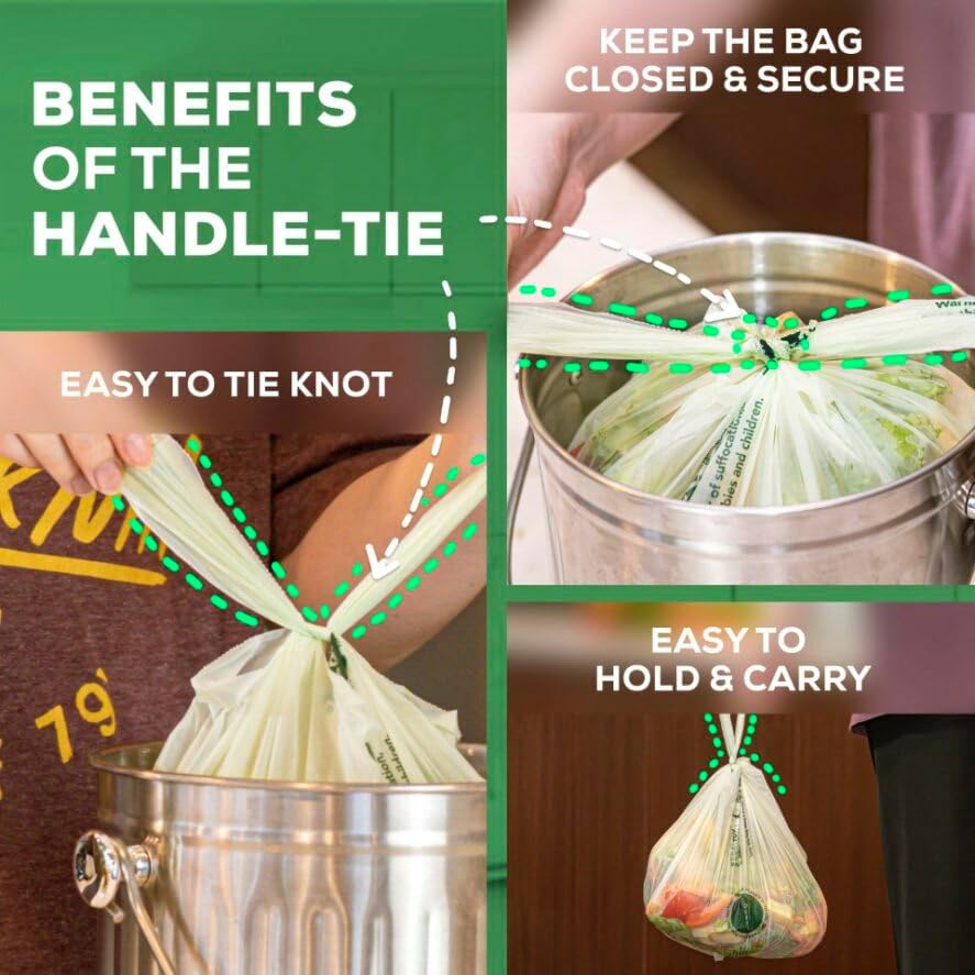 ANECO 100% Compostable Food Waste Bags 2.6 Gallon With Handles, 45 Count - Image 3