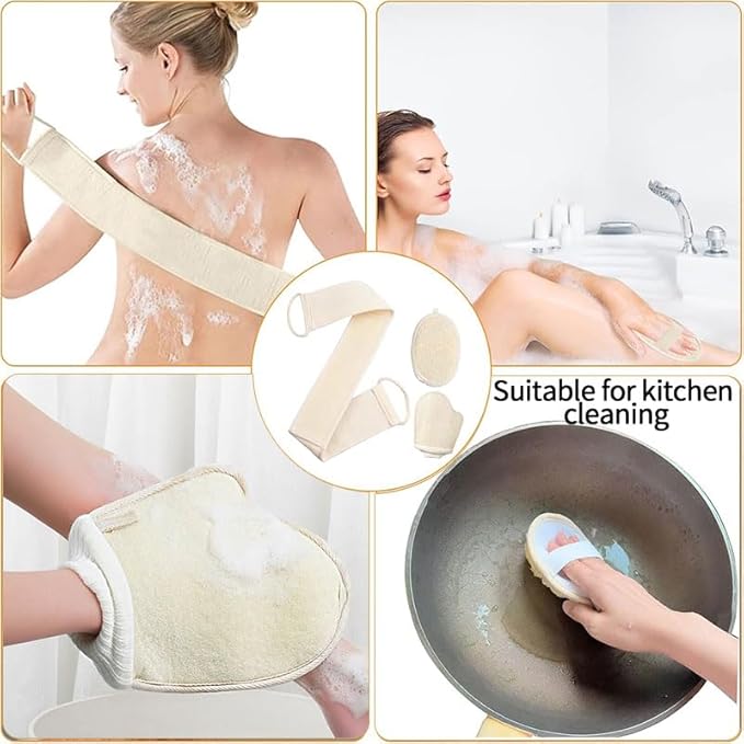 Natural Loofah Exfoliating Body Scrubber Loofah Bath Sponge, Luffa for Women and Men, Dishcloth Kitchen Cloth,100% Biodegradable Compostable, Dye Free (4 Pack) (M)