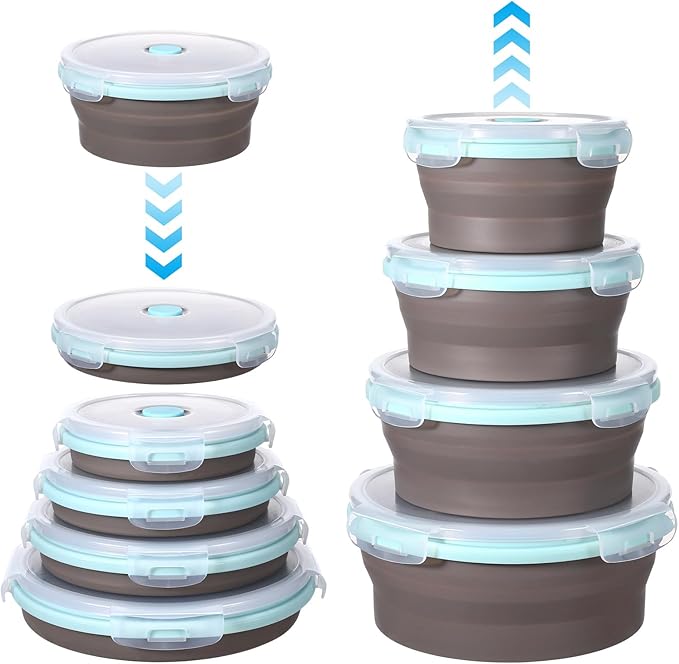 4 PCS Collapsible Bowls with Lids Silicone Collapsible Mixing Bowls for Camping Portable Salad Bowl Food Storage Containers for Hiking, Camping, Travel 12/17/27/40oz