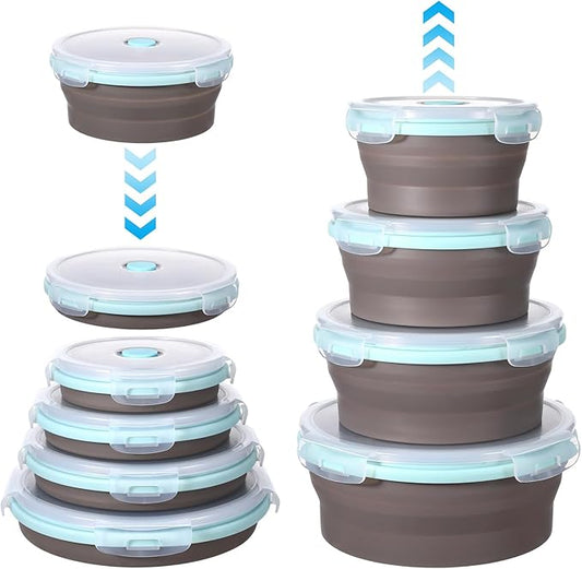 4 PCS Collapsible Bowls with Lids Silicone Collapsible Mixing Bowls for Camping Portable Salad Bowl Food Storage Containers for Hiking, Camping, Travel 12/17/27/40oz