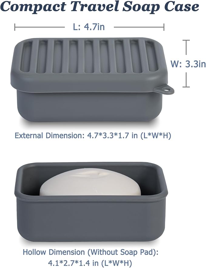 Superior Leak-Proof Silicone Travel Soap Case, Portable Soap Container with Draining Layer, Durable Soap Box, Shatter-Proof Soap Holder for Bathroom, Gym, Travel Size Toiletry (Dark Grey)