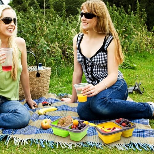 2 Pack Collapsible Silicone Bento Lunch Boxes With Lids,2 Compartments, Divided Lunch Food Storage Containers, 37.2 oz, Safe in Microwave, Dishwasher and Freezer, BPA Free - Image 3