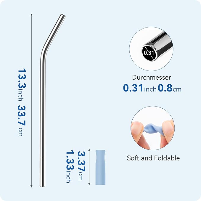 Reusable Stainless Steel Straws with Silicone Tip for Stanley 40oz, Metal Drinking Straws for 40oz Tumbler,3 Bent Tubes & 6 Tips& 1 Cleanr Brush (Chambray)