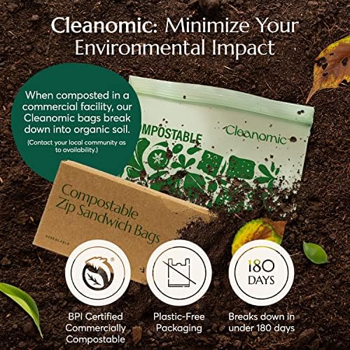 Cleanomic Compostable* Sandwich Size Food Storage Bags (25 Eco Zip) Freezer and Leak Proof, Also Available Gallon, Quart and Snack Size Bags - Image 4