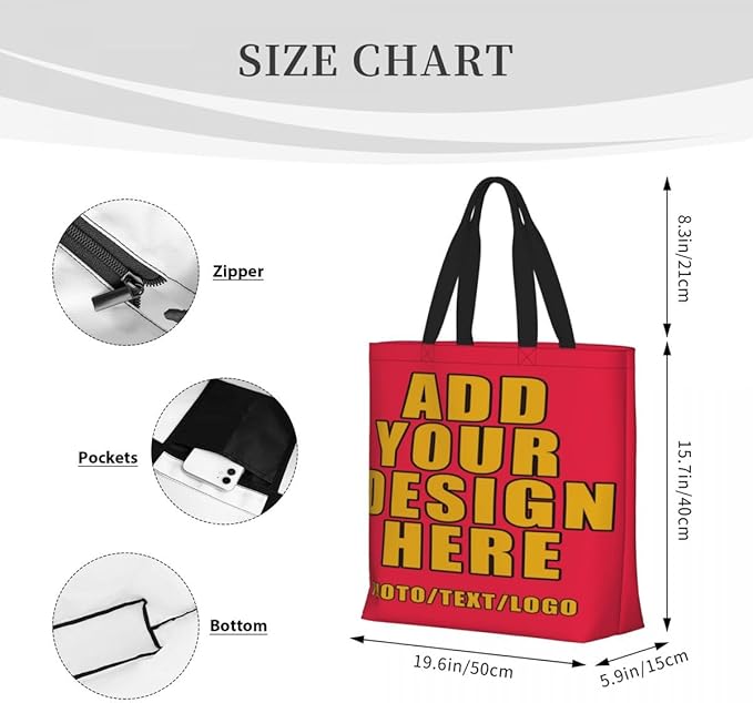 Custom Large Black Tote Bag With Pocket Extra Large Reusable Grocery Bags