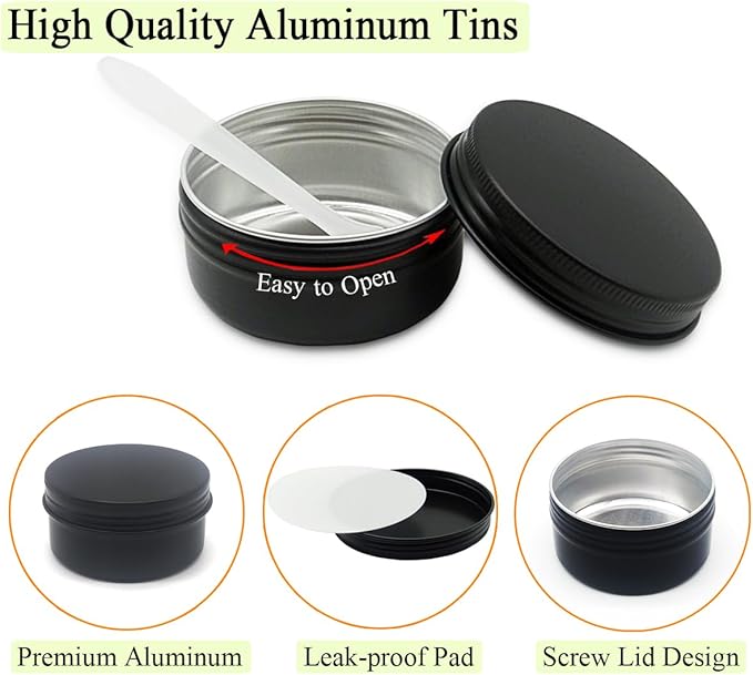 10pack 80ml Aluminum Tin, 80 Gram Black Empty Travel Cosmetic Sample Containers with Screw Cap Lid, 80g Metal Tins Can Storage Travel Jars for DIY Crafts, Lip Balms, Face Cream, Candle, Tea