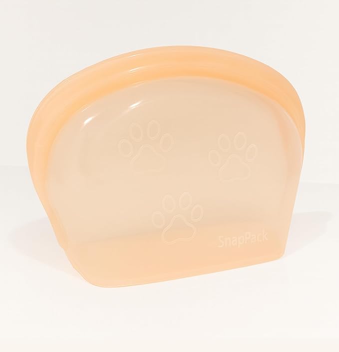 SnapPack Premium Silicone Reusable Pet Storage Stand-Up Bags, Pet Duo Set, Microwave, Dishwasher, Oven and Freezer Safe, BPA Free, Leak-free, and Eco-friendly (Single - Peach 1000ml)