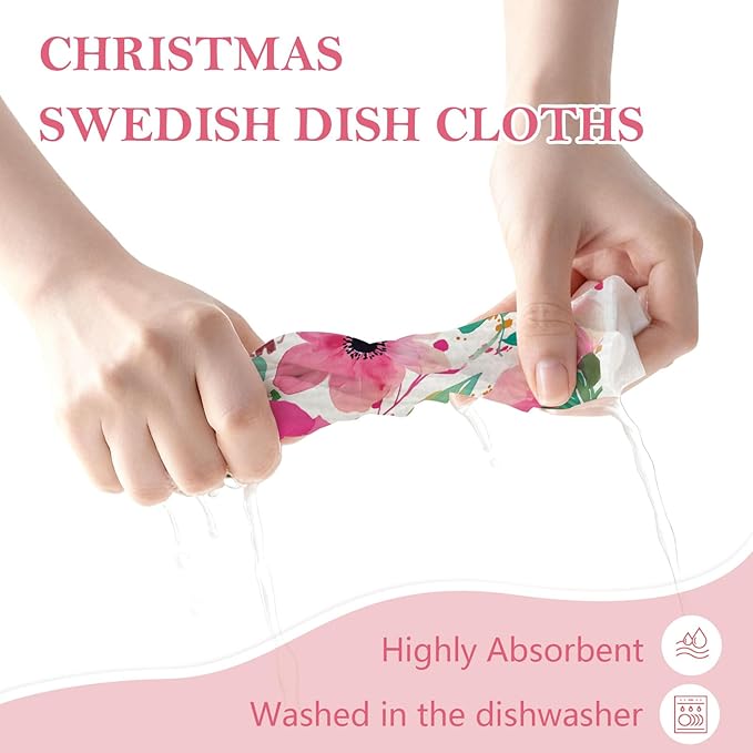 Mixed Flowers Swedish Kitchen Dishcloths Dish Towels 6 Pack, Flowers Dish Towels for Kitchen, Swedish Dishcloth with Flower, Paper Towels Reusable, Dish Cloth Towel Cleaning Wipe for Home Party