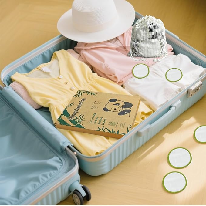 30 Pack Reusable Makeup Remover Pads with Laundry Bag and Round Box, Eco-Friendly and Suitable for All Skin Types, Washable Bamboo Reusable Cotton Rounds for Face Green