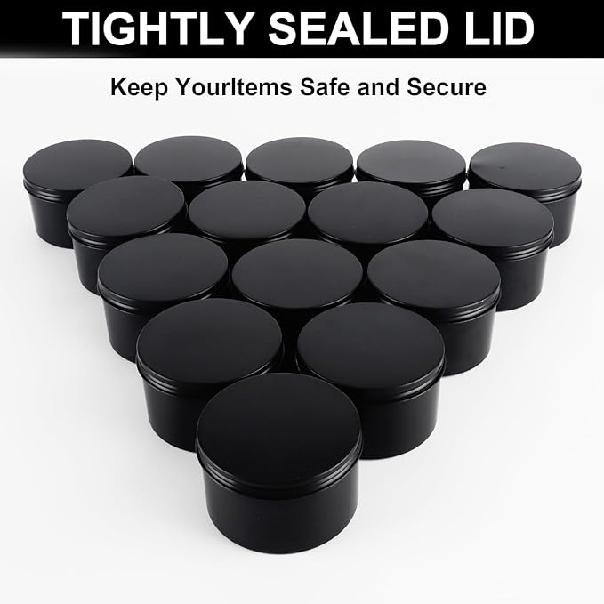 42 Pack Round Cans with Screw Lid 7 Oz Aluminum Metal Tins DIY Food Candle Containers for Lotion Bars, Balms, Salve, Spices, Beard Balm, Crafts with 4 Markers 6 Sheets Label Stickers (Black)