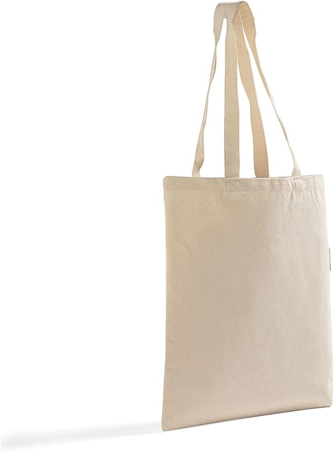 Organic Cotton Canvas Tote Bags – 12 Pack – Heavy Duty with Long Straps – Multipurpose Reusable Shopping Bags – Bulk, Natural