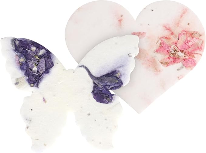 48pcs Seed Paper – 24pcs Hearts & 24pcs Butterflies Plantable Wildflower, Writable & Plantable Gift for Moms, & Plant Lover, Ideal for Weddings, Baby Shower, Memorial, & Celebrations