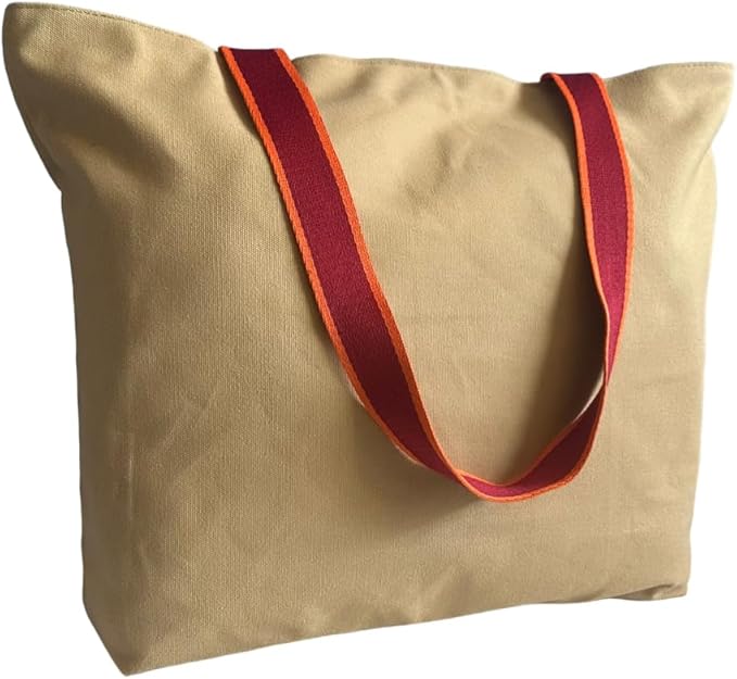16OZ Cotton Canvas Zipper Closure Lined Grocery Shopping Beach Casual Multi Purpose Tote X-Large
