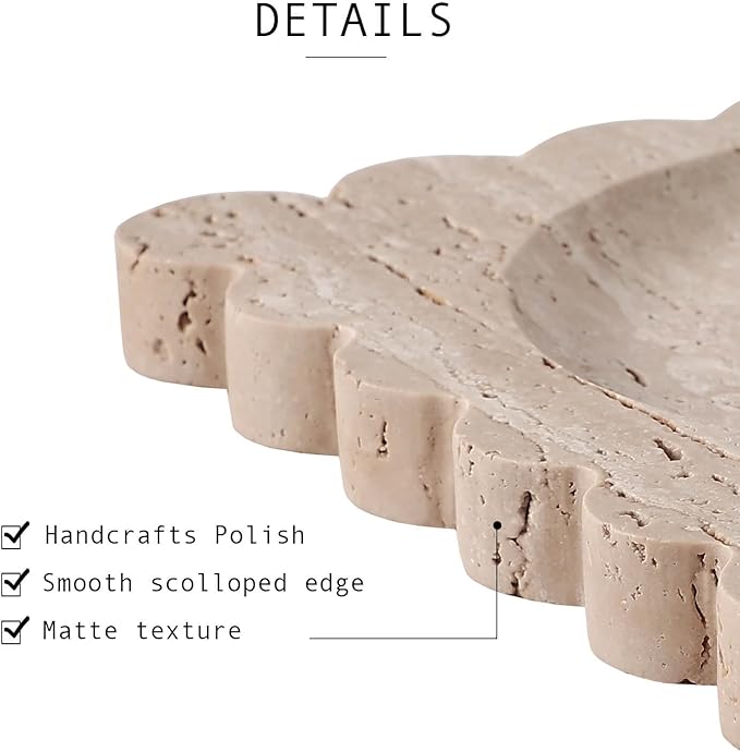 Natural Travertine Tray with Scalloped Edge, Vanity Decorative Tray for Countertop Organizer, Catchall Tray for Perfume, Candles, Jewelry Dish