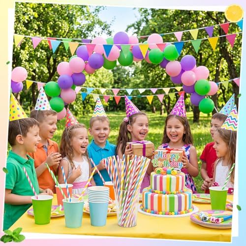 Honeydak 100 Pcs Reusable Plastic Straws Bulk,Multicolor Stripe - Image 5