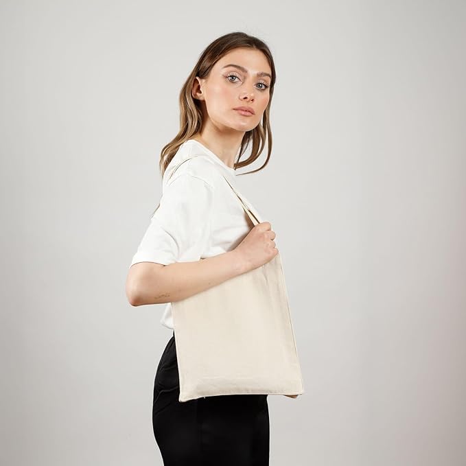 12 Ct Small Cotton Tote Bags with Full Gusset – Reusable Canvas Carry Bags