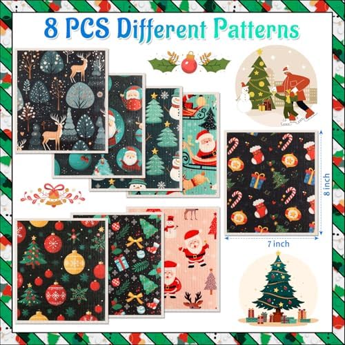 Lucomb 8 Pack Christmas Swedish Dishcloths Reusable, Kitchen Sponges Soft Absorbent Dish Towels Swedish Dish Cloths Washable Decorative for Kitchen Washing Dishes Bathroom Office Hand Towel Cleaning - Image 3