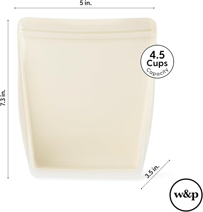 W&P Porter Silicone Reusable Storage Bag, Sandwich (36oz Stand-Up), Oat, Food Storage Container, Microwave and Dishwasher Safe, Easy Cleaning