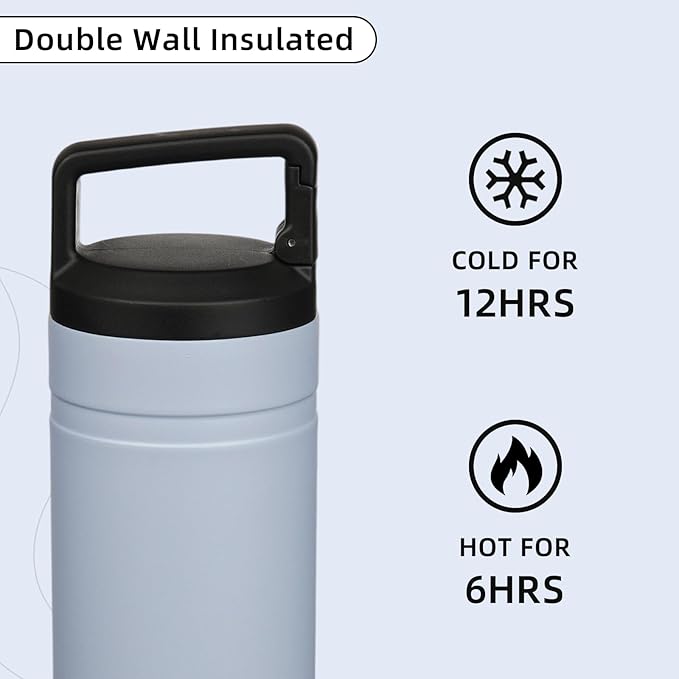 BJPKPK Insulated Water Bottle with 2 Lids,20 oz Double Wall Stainless Steel Vacuum Tumbler Travel Coffee Mug,Wide Mouth Thermal Cup,Haze Blue