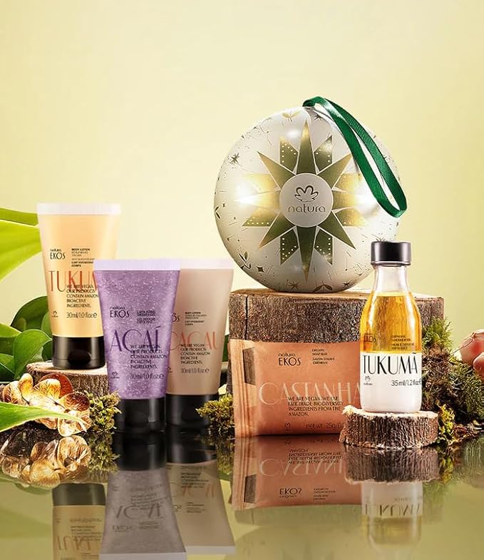 natura - Brazilian Beauty Ornament Stocking Stuffer – Holiday Gift Set Body Lotion & Shower Gel Minis, Vegan, Eco-Friendly Christmas Ornament Gift Box