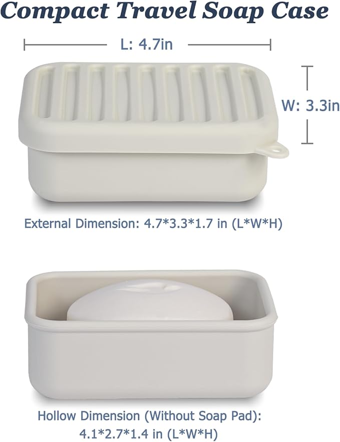 Superior Leak-Proof Silicone Travel Soap Case, Portable Soap Container with Draining Layer, Durable Soap Box, Shatter-Proof Soap Holder for Bathroom, Gym, Travel Size Toiletry (Off White)
