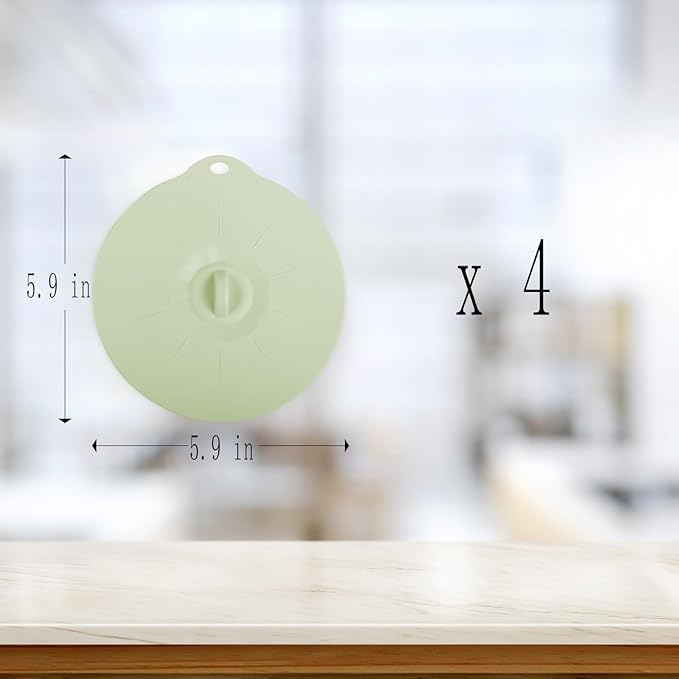 4 Pack 5.9" Silicone Lids for Cups Bowls Plates Pans, Microwave Splatter Cover, Kitchen Containers Lids Cover for Food Storage,Light Green Small
