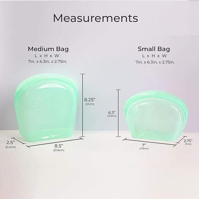 SnapPack Premium Silicone Reusable Pet Storage Stand-Up Bags, Pet Duo Set, Microwave, Dishwasher, Oven and Freezer Safe, BPA Free, Leak-free, and Eco-friendly |1000ml & 2000ml Set (Teal)
